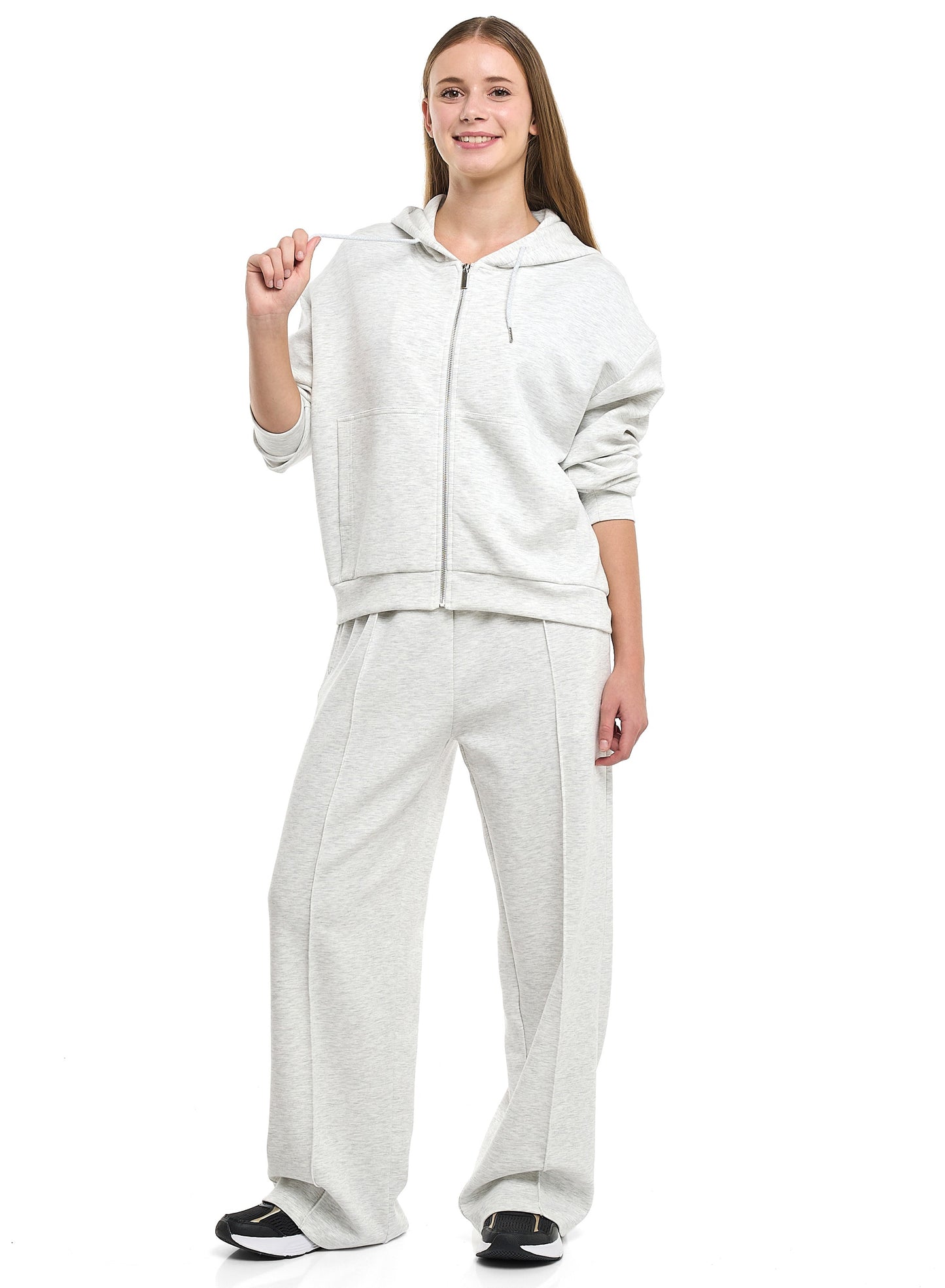 Ladies - 2 Piece Set-  Zip-Front Hoodie & Wide-Leg Trousers Set