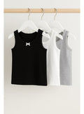 "3-Pack Girls' Cotton Vests “ Neutral Basics In Black, White & Grey "