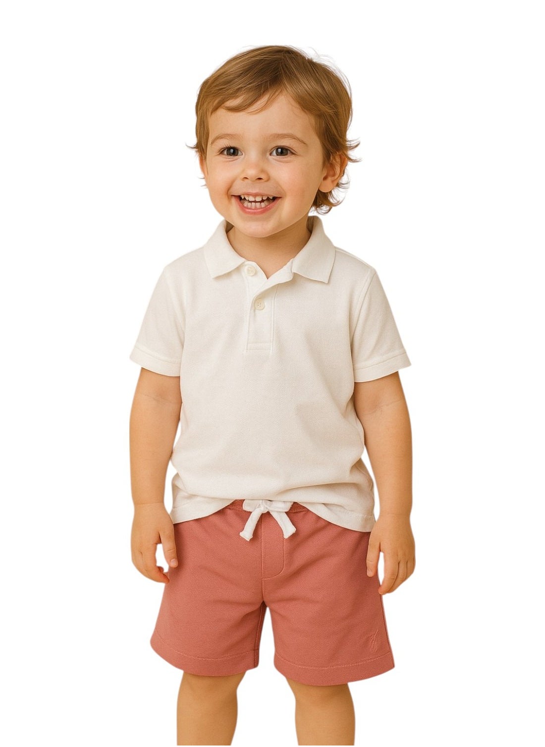 Victor and Jane Junior Boys' Slogan Print Shorts Solid , Lace-Up and Elasticated Waist - Peach and Coral- Pack of 2