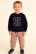 Dirkje Cotton Space Race Printed Full Sleeves Sweatshirt & Joggers Set - Navy/Pink