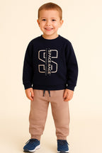 Dirkje Cotton Space Race Printed Full Sleeves Sweatshirt & Joggers Set - Navy/Pink