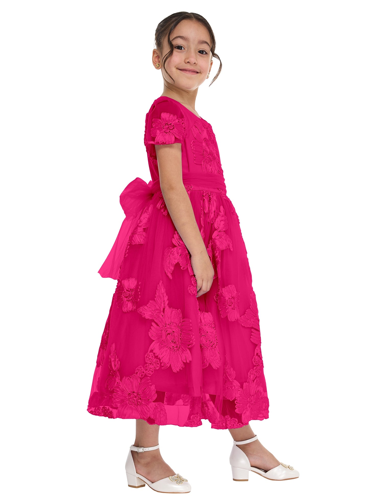 Rose 3D Flower Mesh Occasion Dress