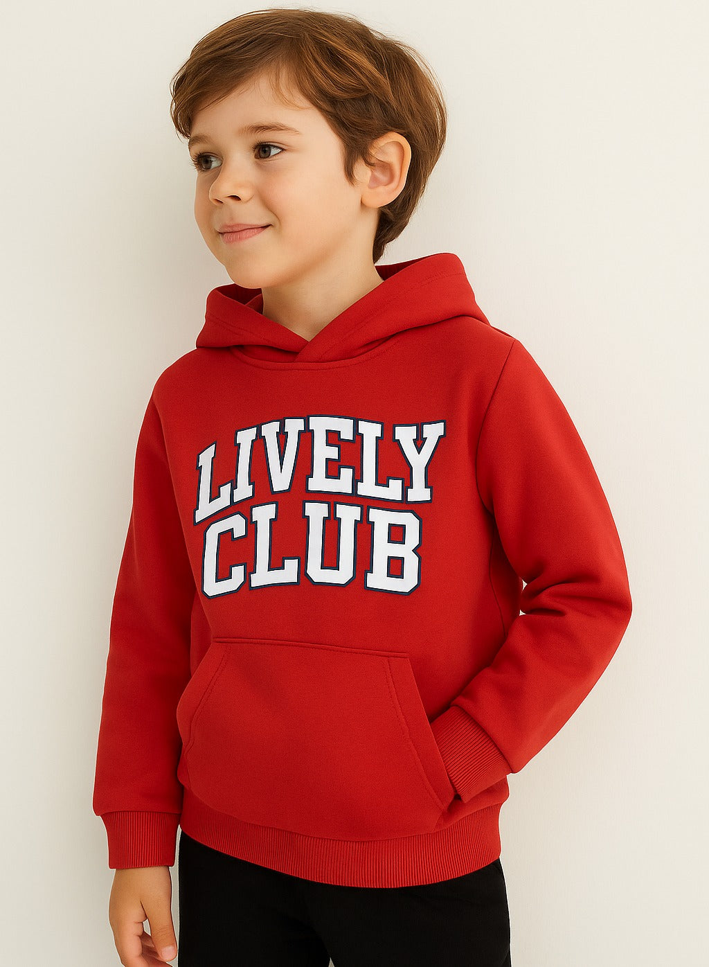 Boys' Red "Lively Club" Hooded Sweatshirt