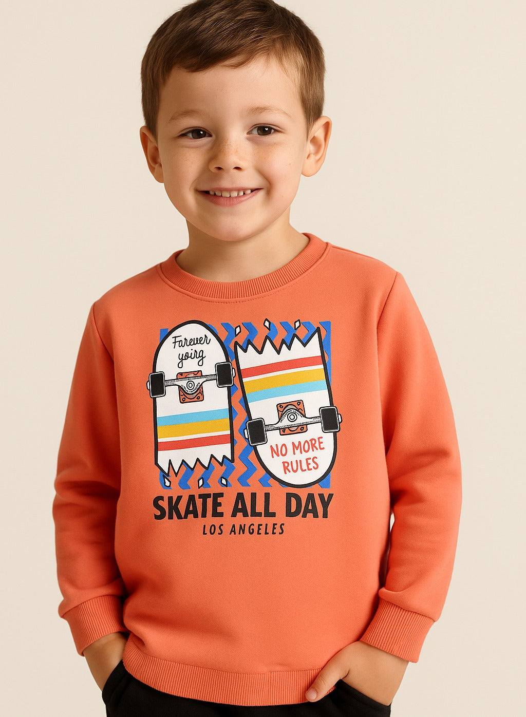 Boys' Coral "Skate All Day" Graphic Sweatshirt