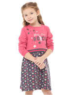 Glitter Printed Colour Blocking Contrast Rib Winter Dress