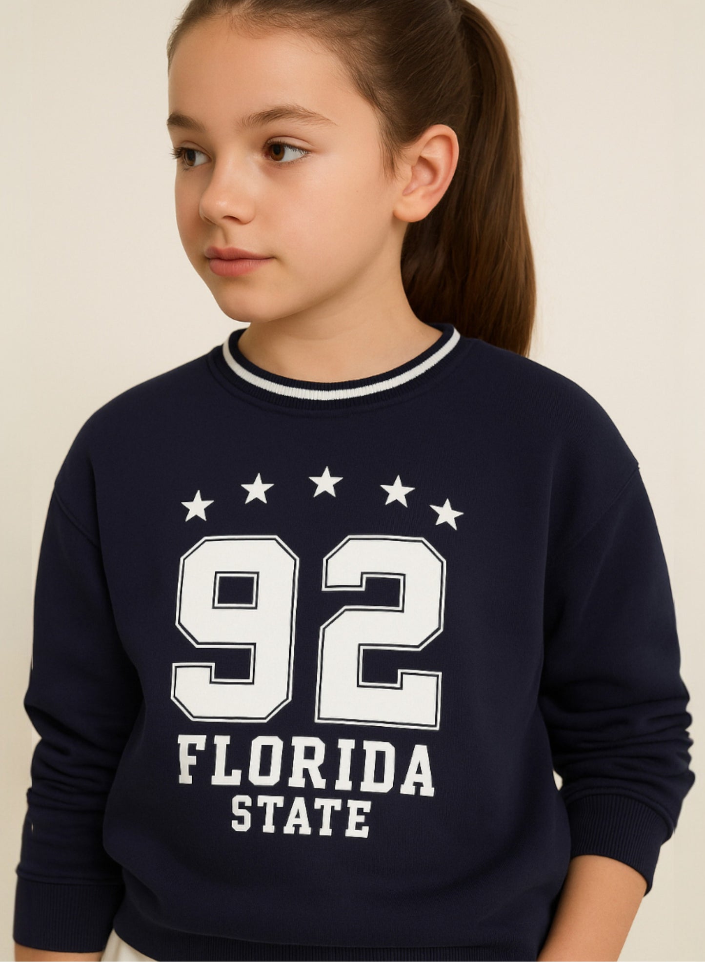 “Florida State 92” Contrast Rib Pullover Sweatshirt – 100% Cotton Fleece