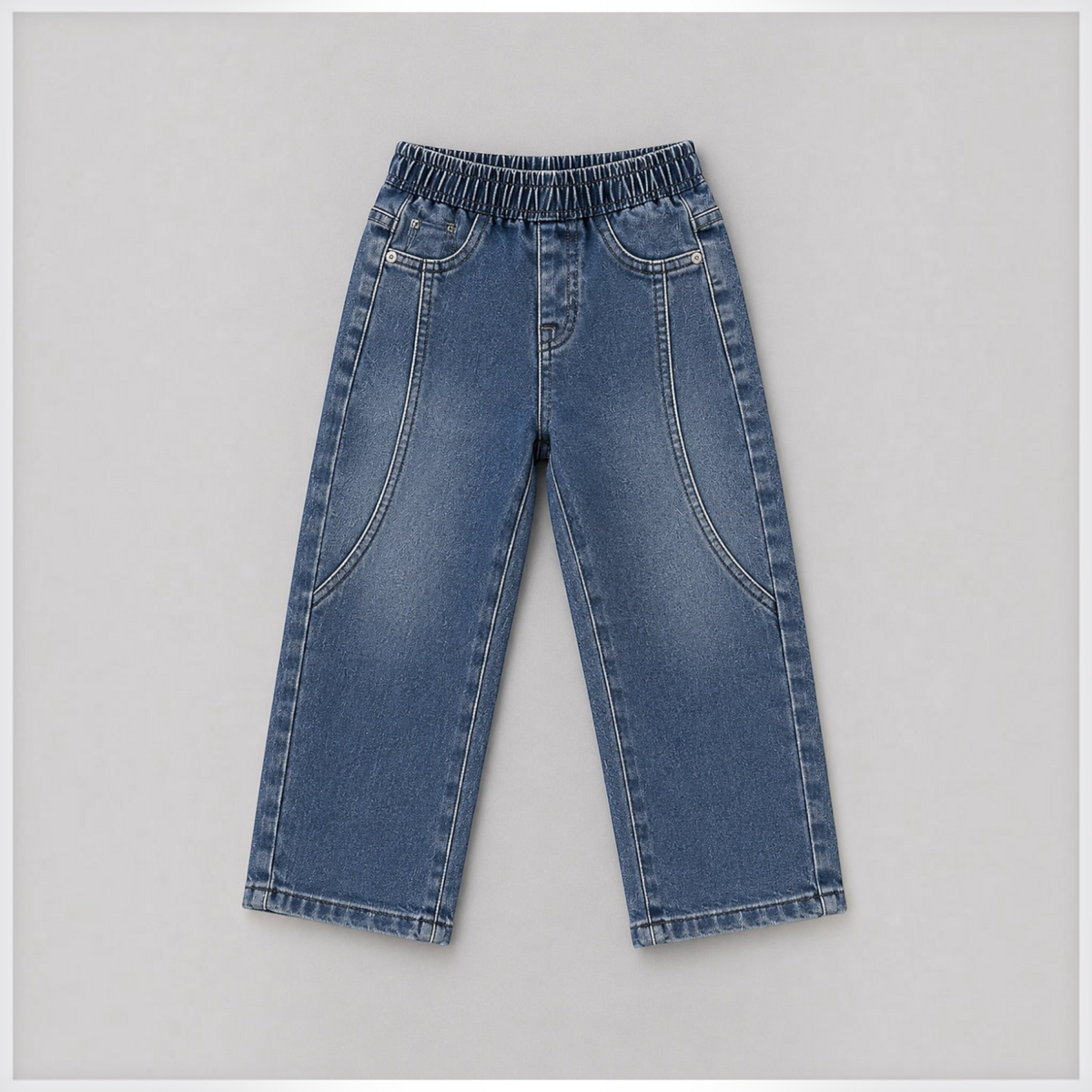 victor and jane boys blue denim pants with an elastic waistband and decorative front seam detailing