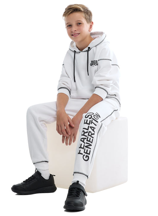 Boys Relaxed Fit Off-White Hoodie & Joggers Set |