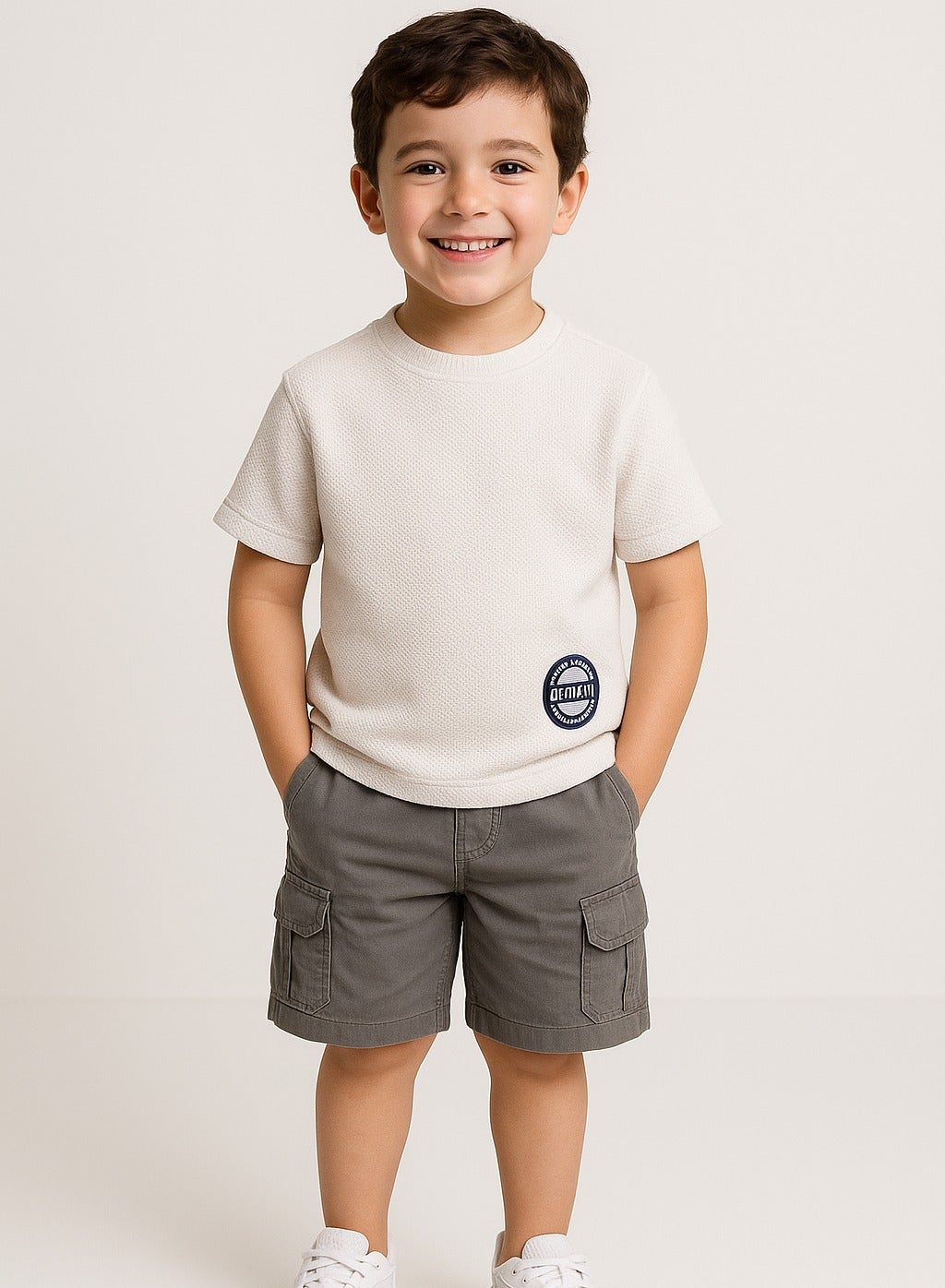 Victor & Jane Junior Boys Off-White Patch Detail Cotton T-Shirt