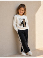 Girls Graphic Sweatshirt and Wide Leg Pants Set