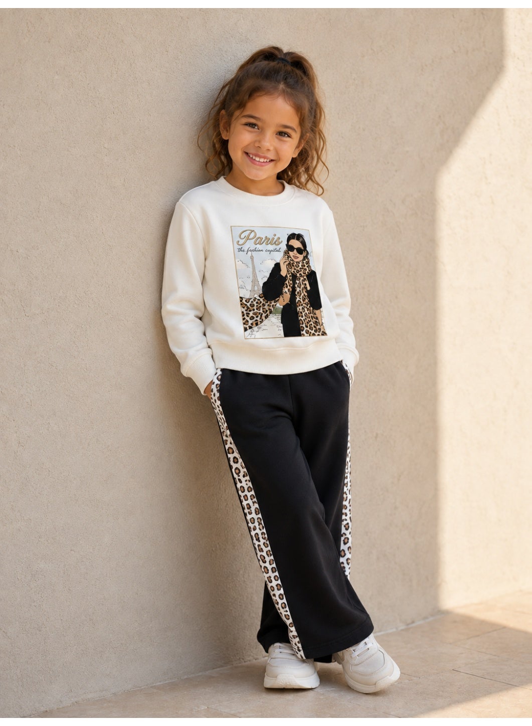 Girls Graphic Sweatshirt and Wide Leg Pants Set