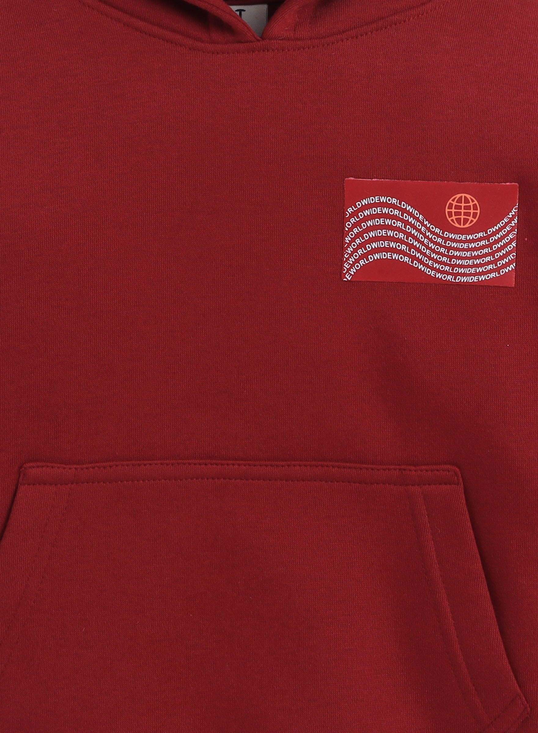 Boys' Maroon "Worldwide" Printed Hooded Sweatshirt