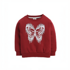 victor and jane girls red sweatshirt featuring a white butterfly graphic print with a distressed drip effect