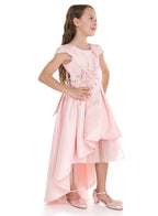 Peach High Low Tail Dress With Beaded Embroidery