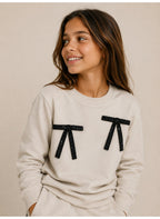 Girls Bow Detail Sweatshirt and Wide Leg Pants Set