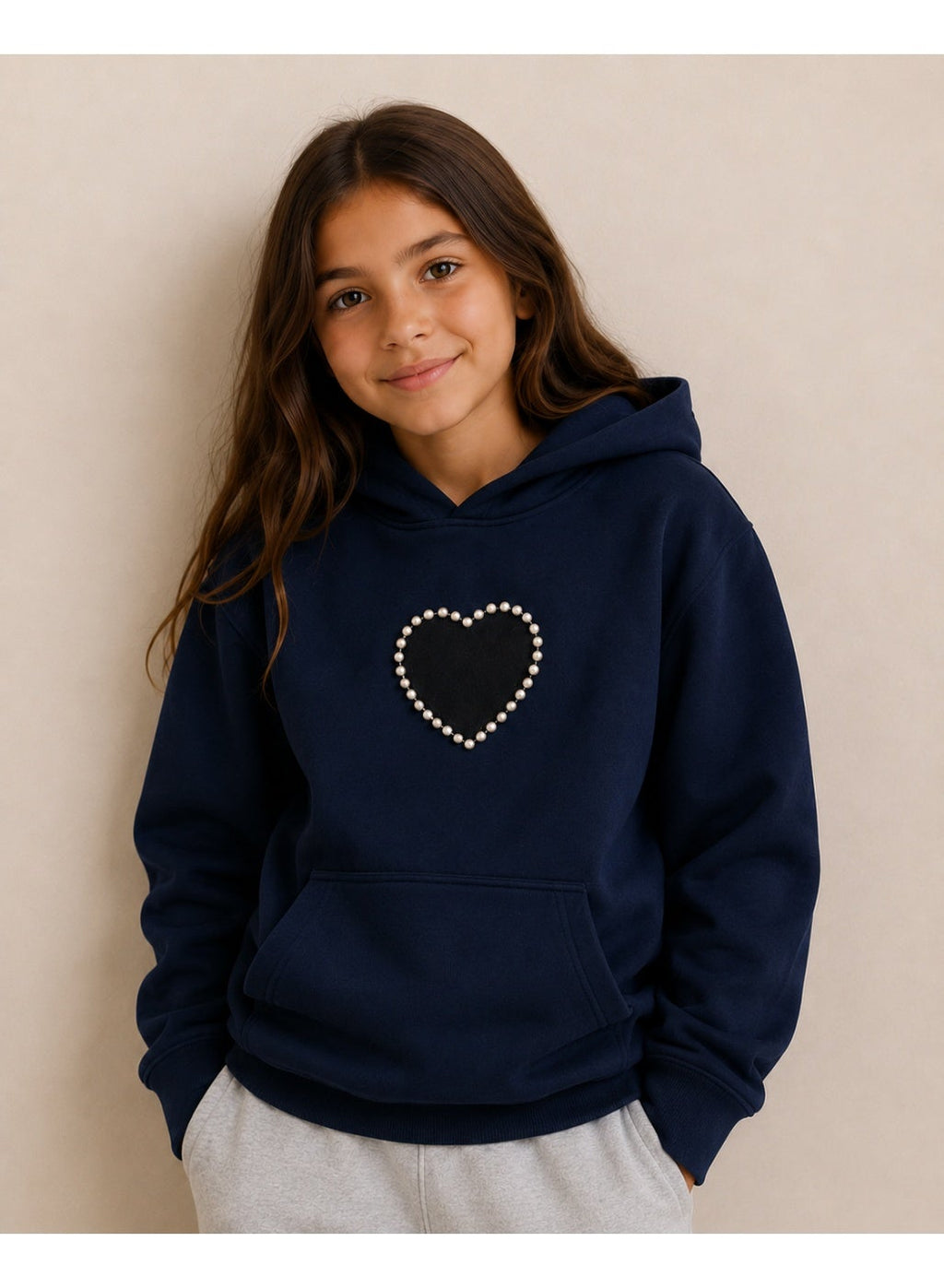 Girls Heart Detail and Graphic Back Sweatshirt Hoodie Top
