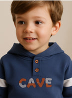Dirkje Cotton Cave Embroidered Full Sleeves Hooded Sweatshirt And Joggers Set - Blue/Coral