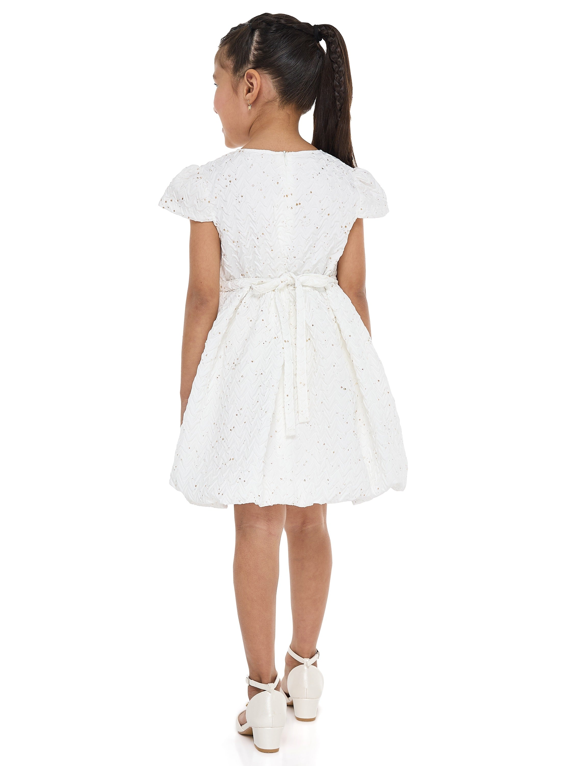 Ivory/Gold Bow Jacquard Dress