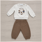 victor and jane boys 2-piece set with cream sweatshirt featuring bear embroidery and brown jogger pants