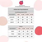 victor and jane infants 2pc embroidered set size guide chart with measurements for tops and bottoms in centimeters
