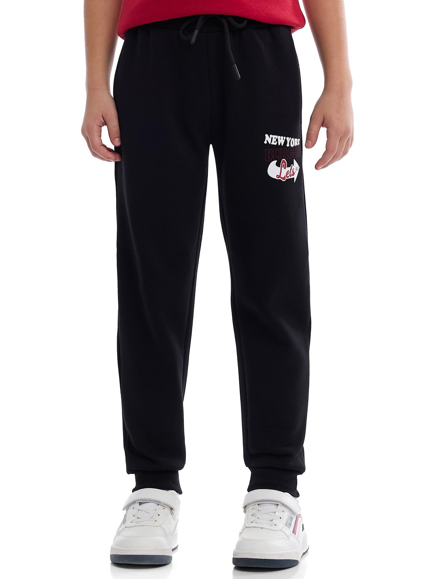 Boys’ Trendy  Winter Tracksuit – Red Sweatshirt & Black Joggers with NYC Print