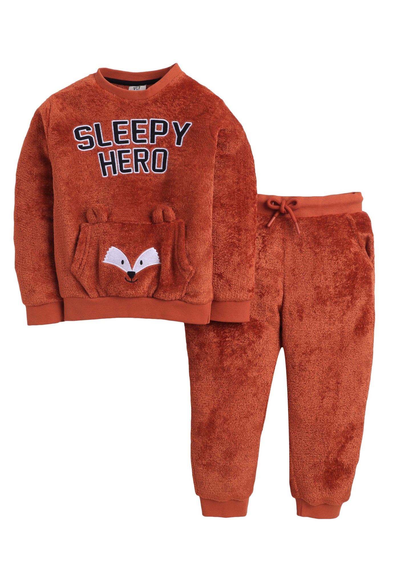 Boys Fleece Sweatshirt & Jogger Set with Fox Pocket (2–8 Years)