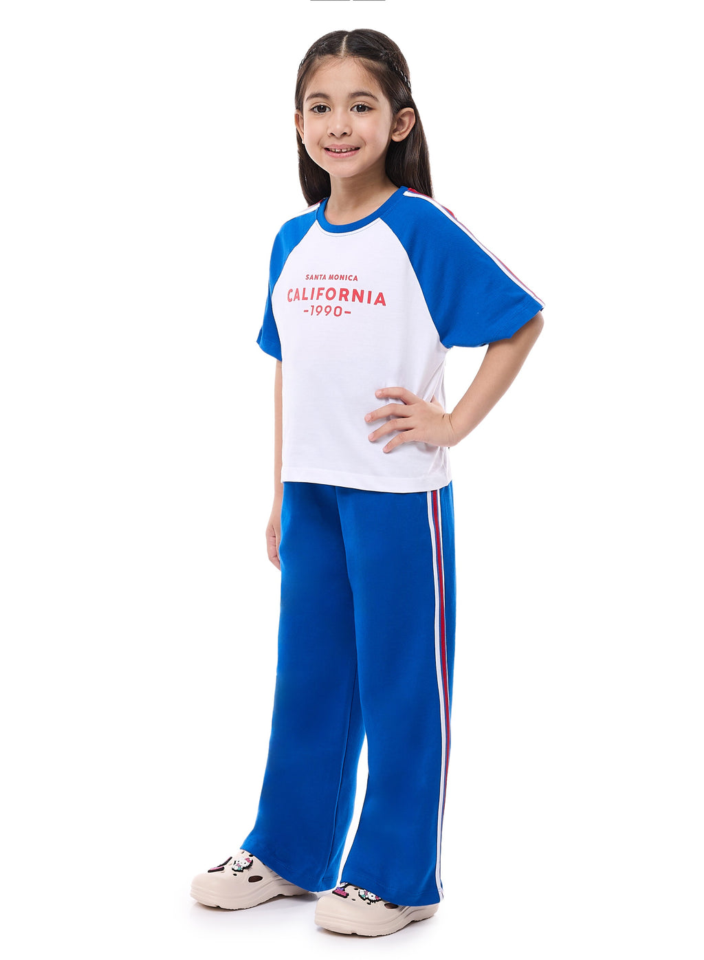Victor And Jane Girls 2 Pc Set - Embellished Top With Matching Straight Pants With Tape Detail