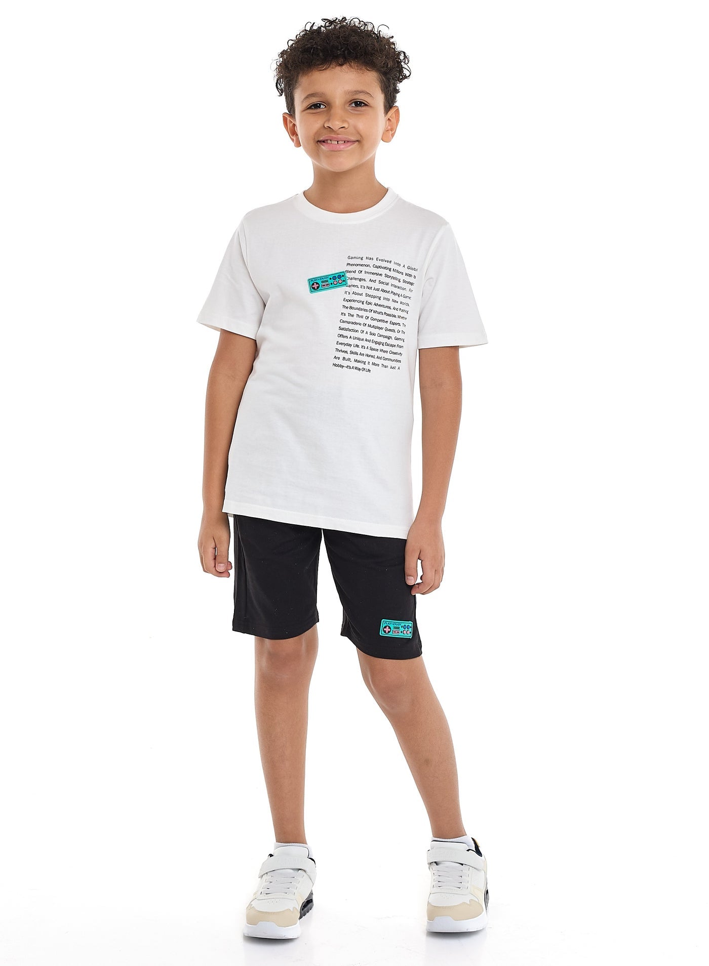 Victor and Jane Boys' 2PC Set – Game ready, Football, Championship, T-Set & shorts- Off White & Black