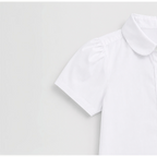 victor and jane white junior girls short sleeve collared shirt with a rounded peter pan collar
