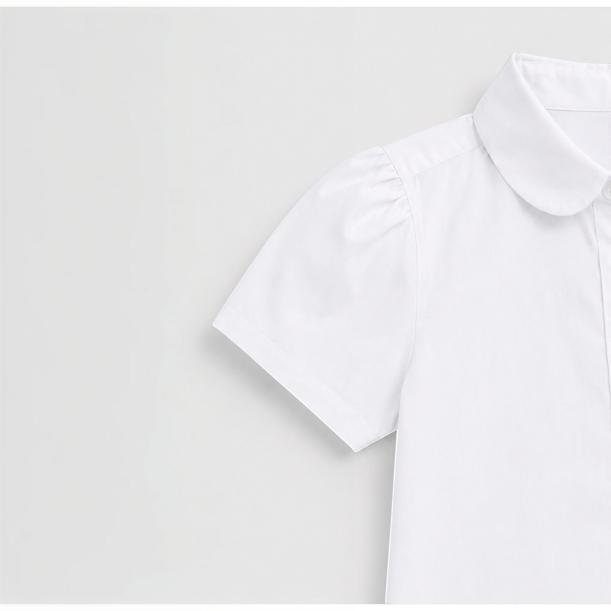 victor and jane white junior girls short sleeve collared shirt with a rounded peter pan collar