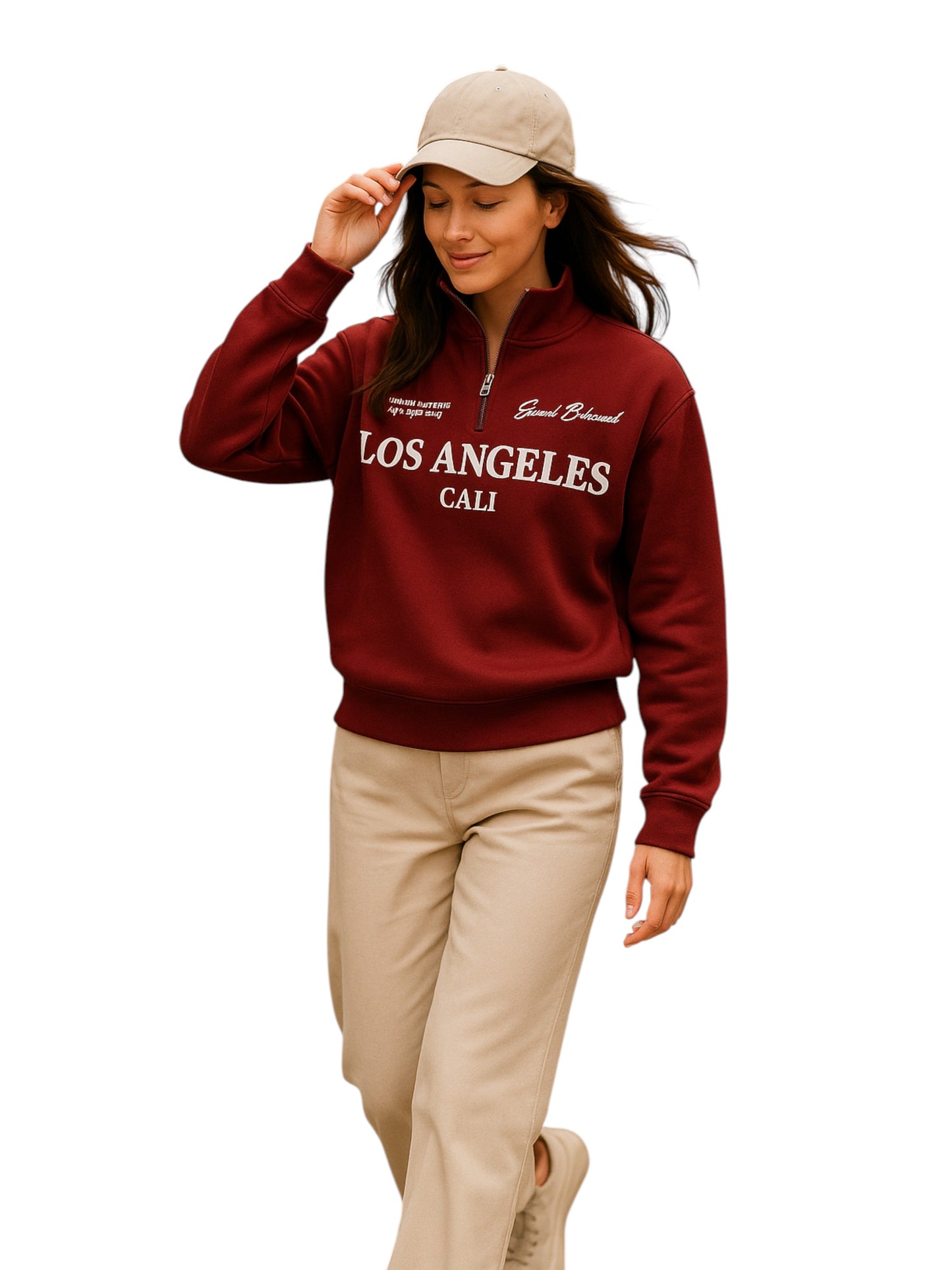 “Los Angeles Cali” Half-Zip Sweatshirt – 100% Cotton Fleece Pullover | 280 GSM