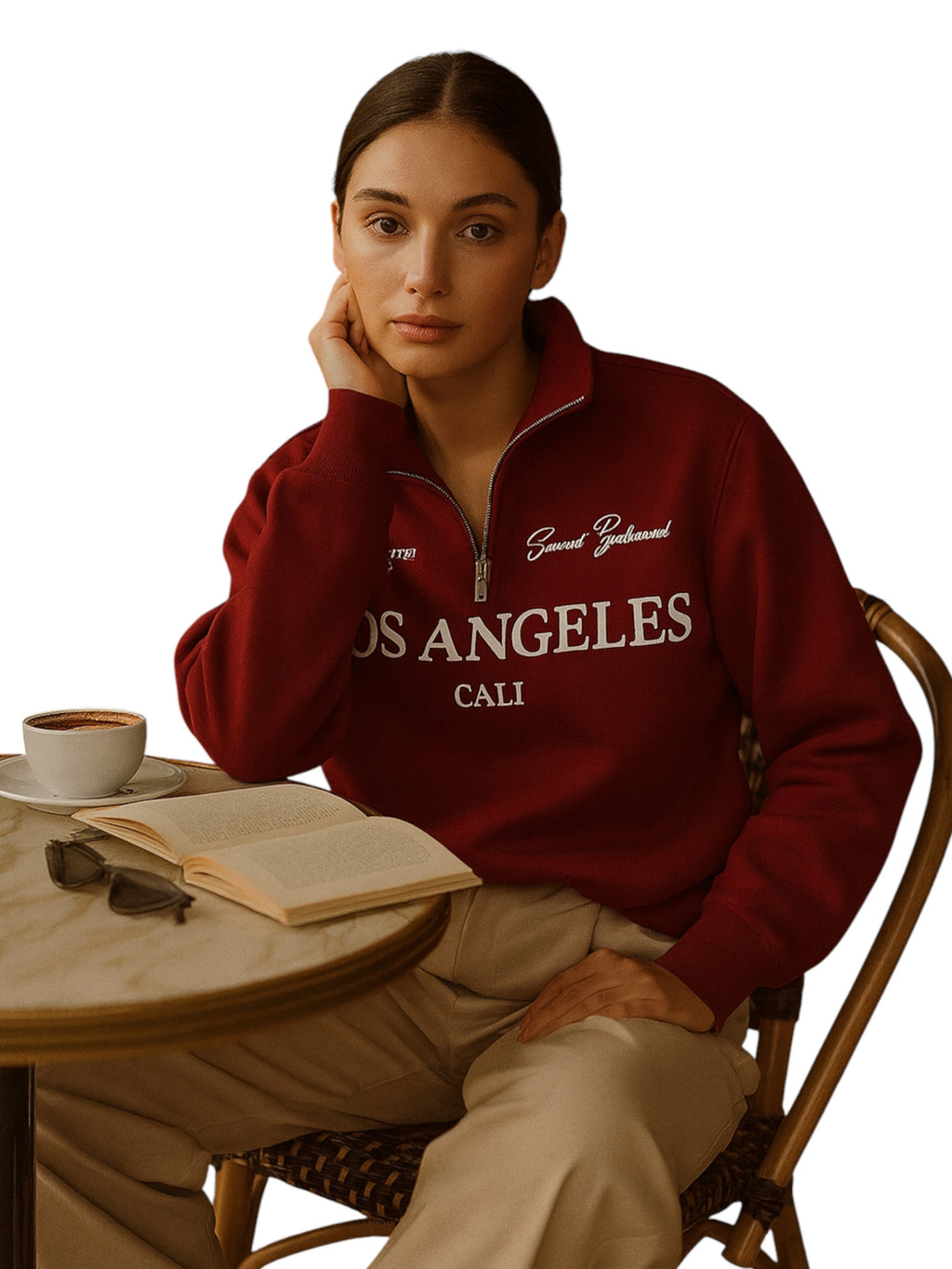 Œlos Angeles Cali” Half-Zip Sweatshirt “ 100% Cotton Fleece Pullover | 280 Gsm