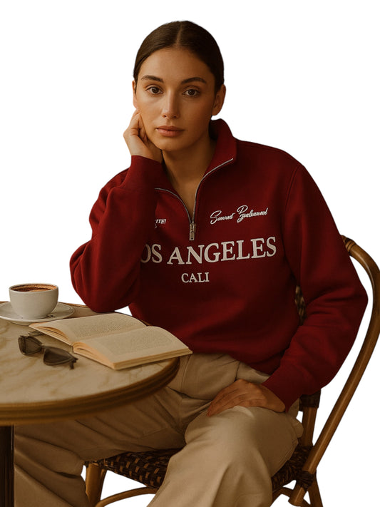 “Los Angeles Cali” Half-Zip Sweatshirt – 100% Cotton Fleece Pullover | 280 GSM