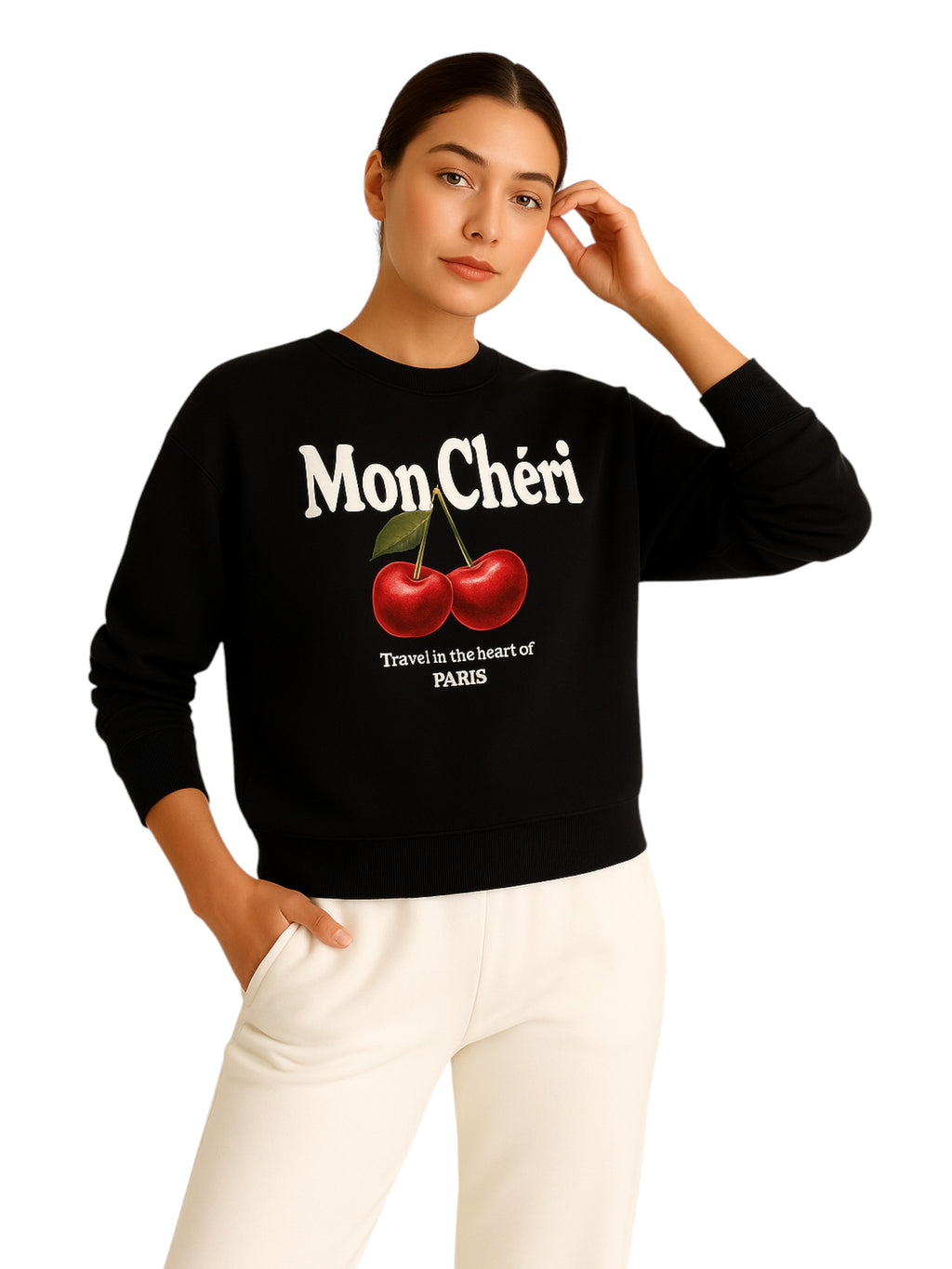 Mon Chã©Ri Cherry Print Sweatshirt “ 100% Cotton Fleece | Puff Print |