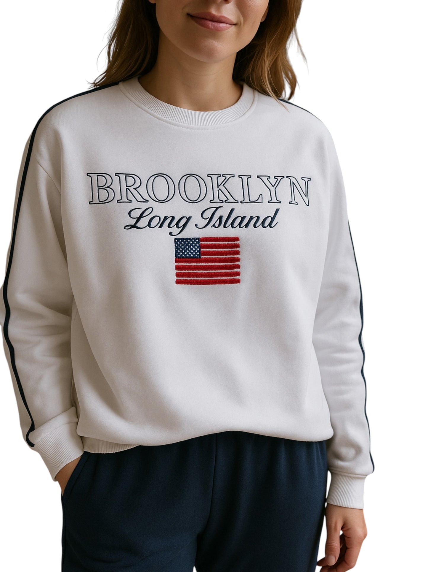 Brooklyn Graphic Sweatshirt – Off White | 100% Cotton Fleece |