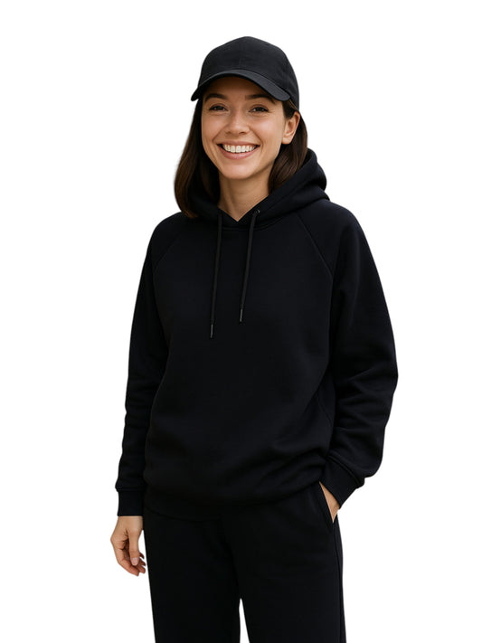 Black Hoodie with Drawstring- 100% Cotton Fleece