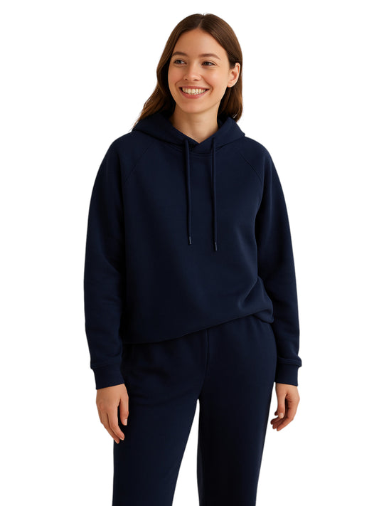 Navy Hoodie with Drawstring – 100% Cotton Fleece
