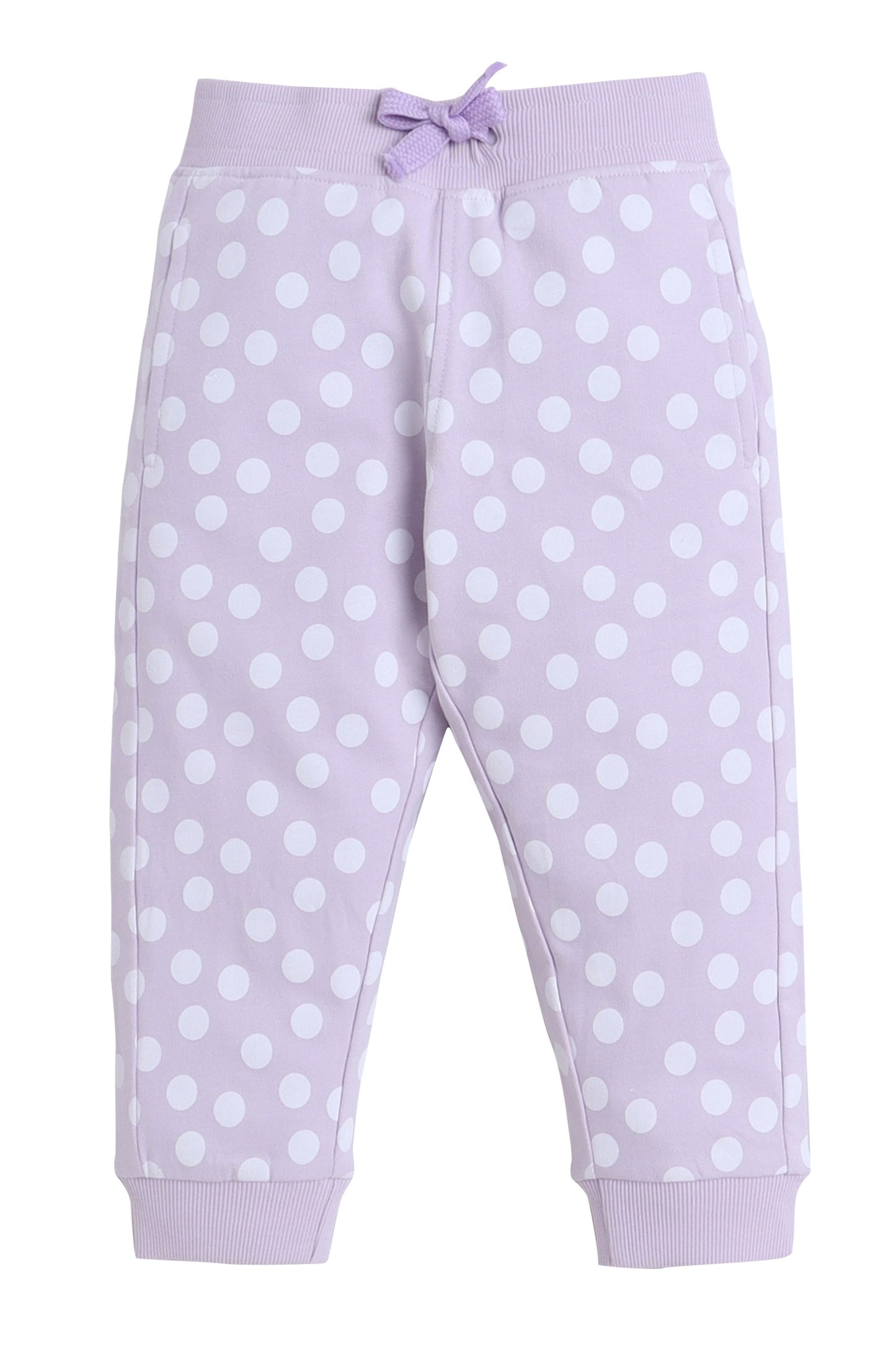 Baby Girl Penguin Appliqué Fleece Tracksuit – Lilac Polka-Dot 2-Piece Set