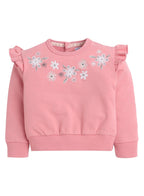 Dirkje Cotton Floral Embroidered Full Sleeves Sweatshirt & Joggers Set - Coral And Beige