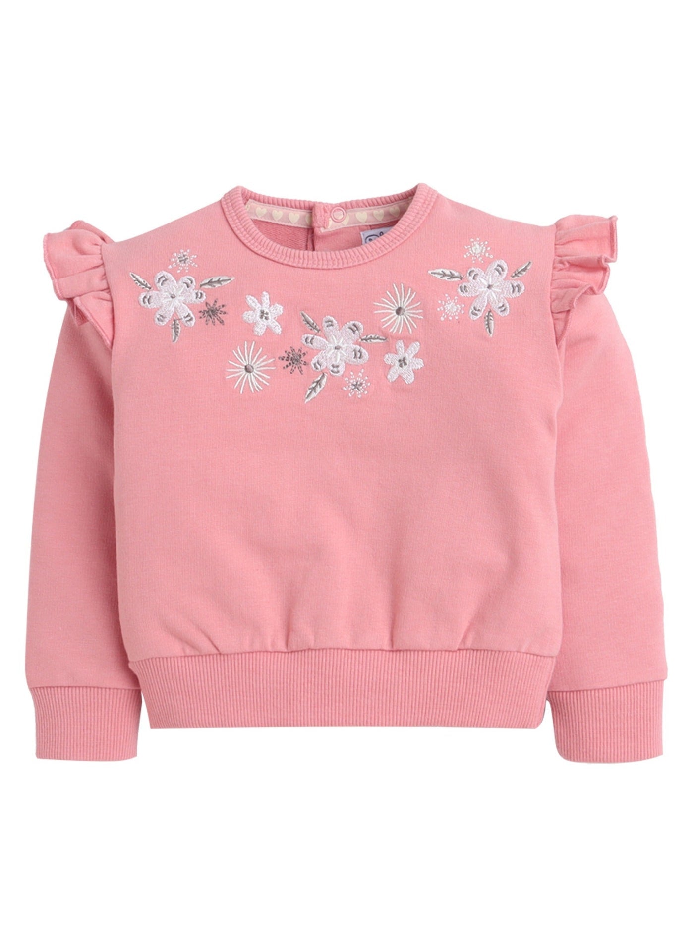 Dirkje Cotton Floral Embroidered Full Sleeves Sweatshirt & Joggers Set - Coral And Beige