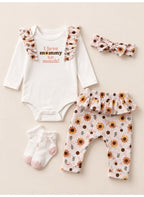 Baby Girls Long Sleeve Bodysuit and Floral Pants Set with Socks and Headband (4-Piece)