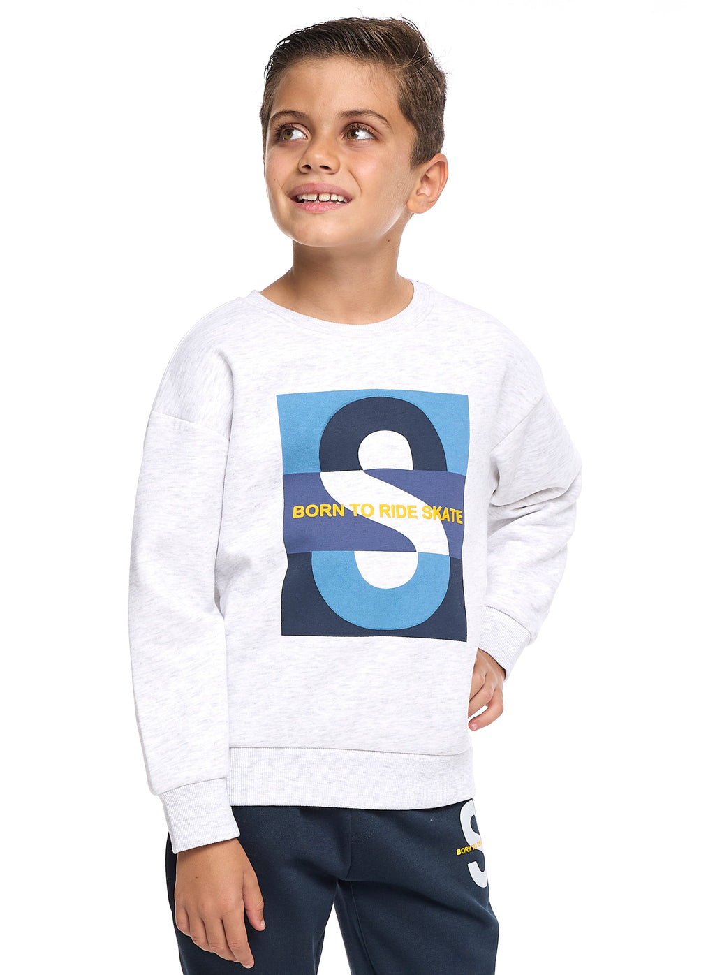 Victor And Jane Cotton Born To Ride Skate Printed Full Sleeves Sweatshirt And Joggers Set - Blue/White