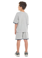Oversized - Boys' Jacquard 2-Piece Set - T-Shirt With Badge And Sleeve Detail And Matching Shorts With Pockets,
