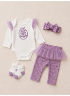 Baby Girls Long Sleeve Bodysuit and Tulle Skirt Leggings Set with Socks and Headband (4-Piece)
