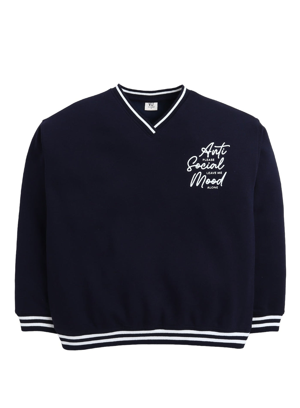 V-Neck "Anti Social Mood" Sweatshirt “ Navy | 100% Cotton Fleece |