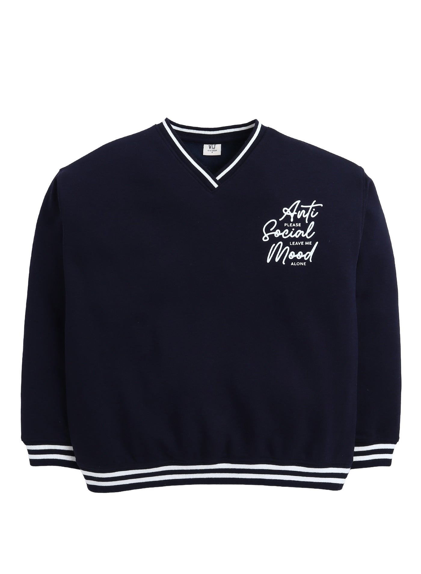 V-Neck "Anti Social Mood" Sweatshirt – Navy | 100% Cotton Fleece |