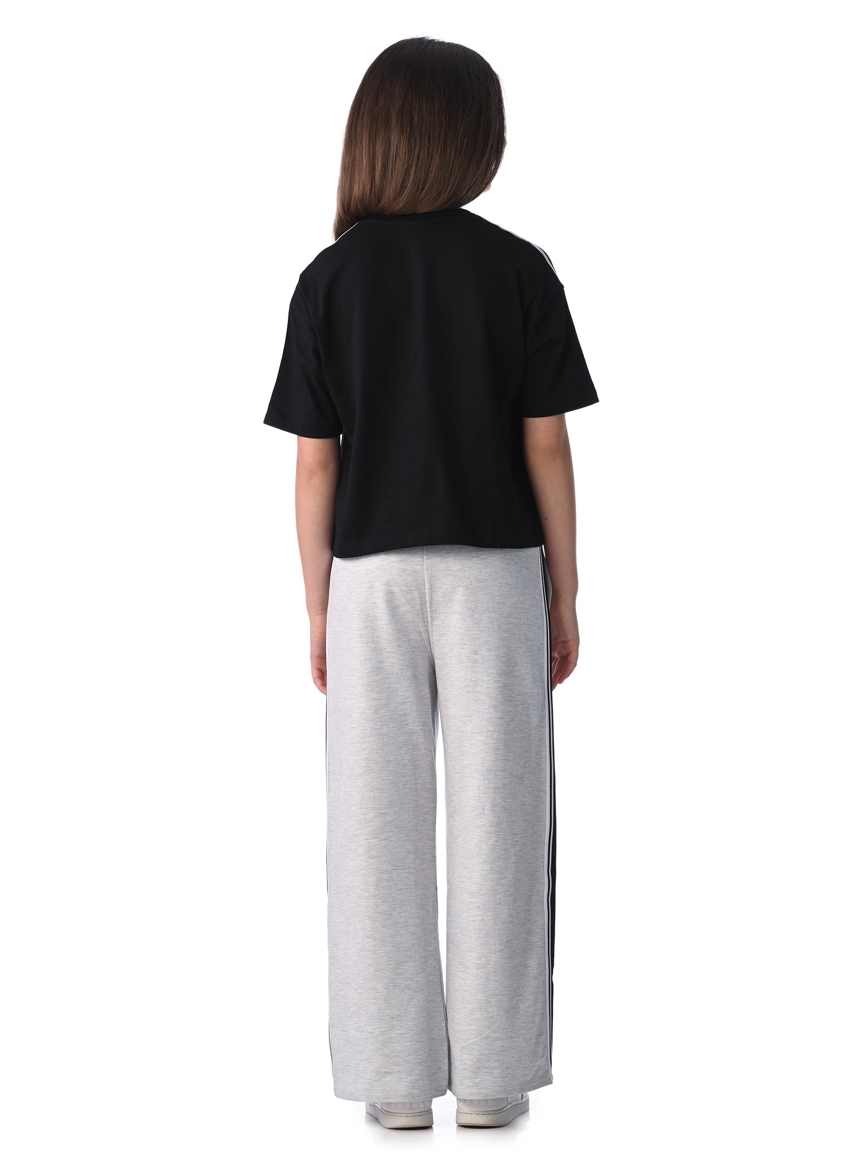 Victor And Jane Girls 2 Pc Set - Embellished Top With Matching Straight Pants With Tape Detail
