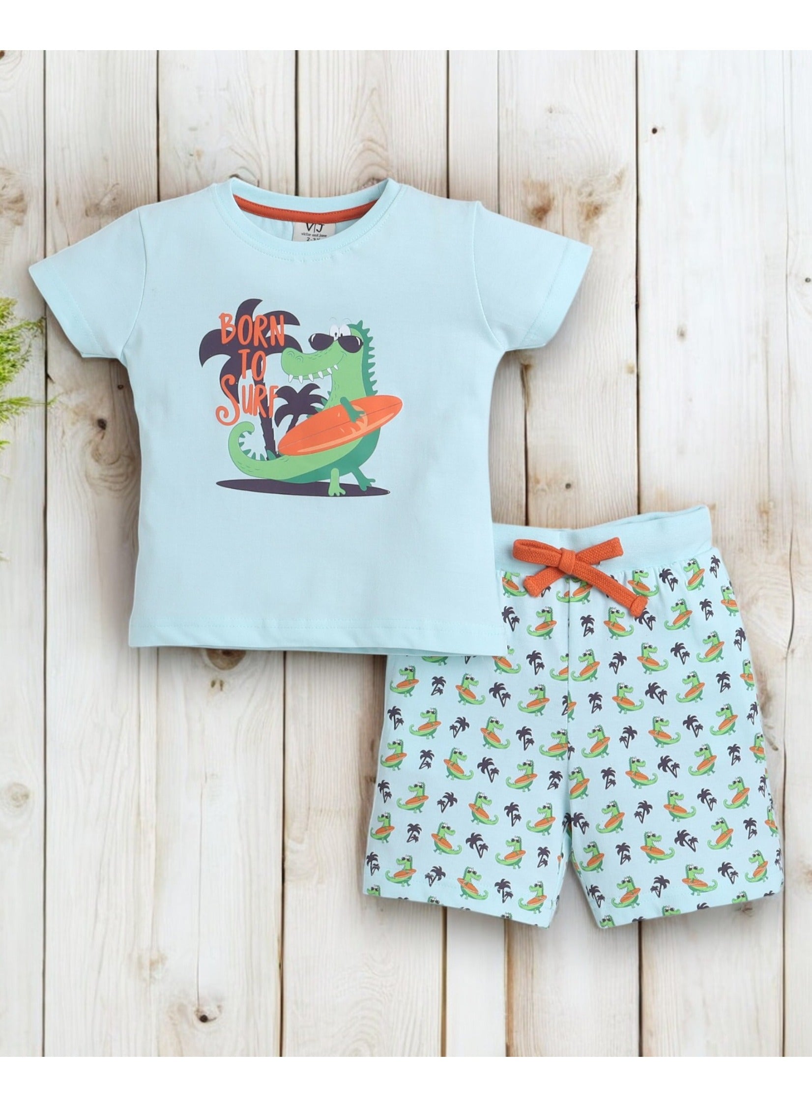 Victor And Jane - Printed T-Shirt And All-Over Printed Shorts Pyjama Set