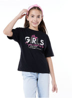 Victor And Jane Girls Graphic Oversized Fashion T-Shirt - Black