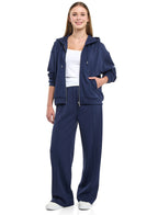 2 Piece Set- Navy Zip-Up Hoodie & Wide-Leg Trousers Set